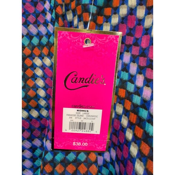 NWT Candies Womens Ruffle Tank Top Size L Multicolor Chevron Mosaic Retro Chic - Picture 4 of 12